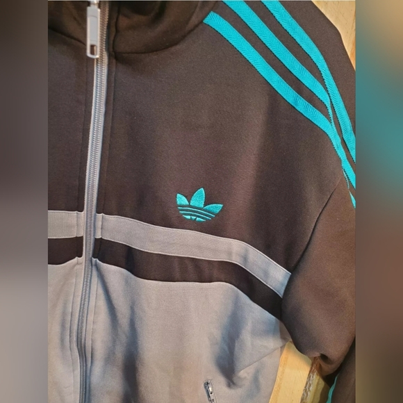 Vintage Adidas Track Jacket Full Zip Retro Style BLK/TRQ MENS SZ-L - Picture 2 of 8